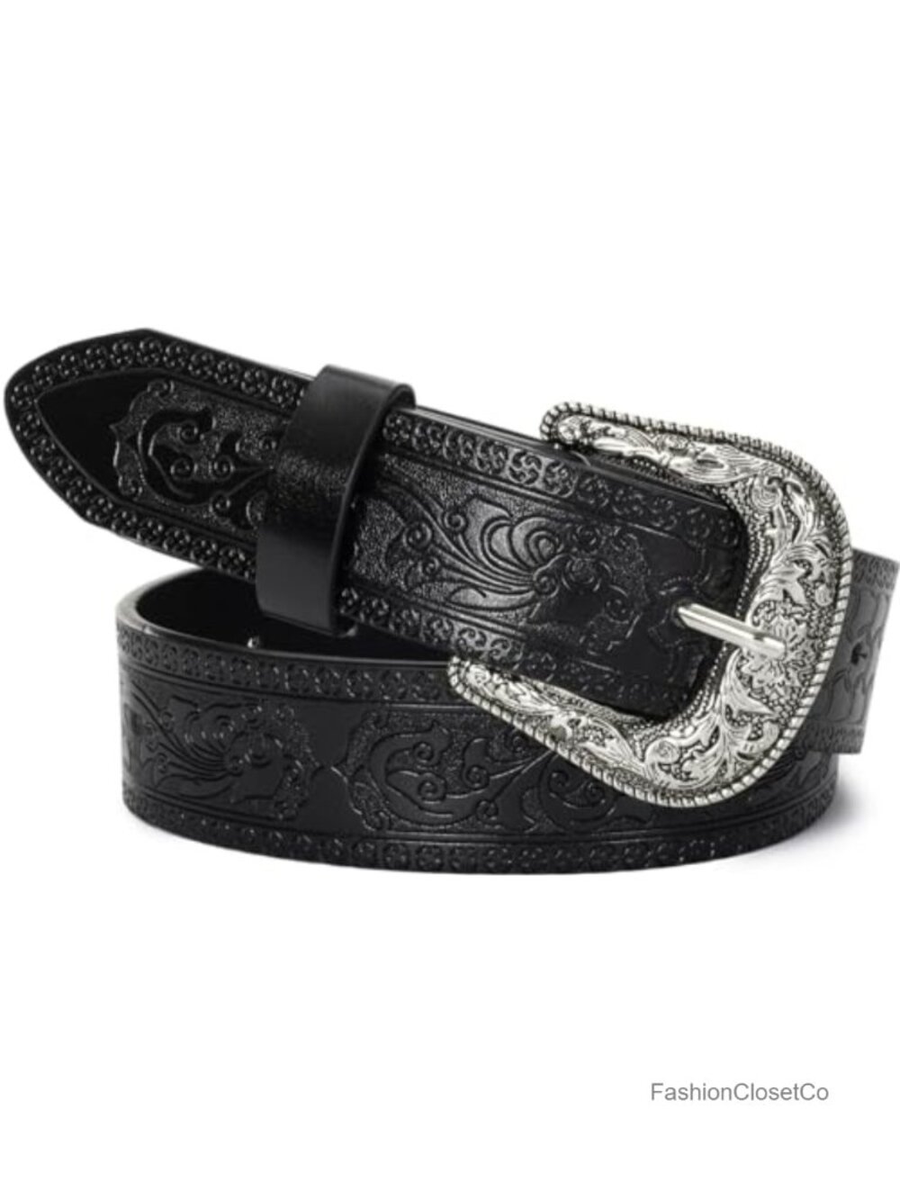 Adjustable Western Belt Embossed PU Leather Buckle Cowboy Cowgirl